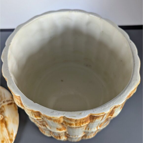 Vintage MCM Bamboo Design Ceramic Cookie Jar Canister Large - Picture 5 of 5